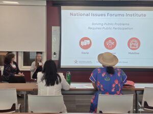 National Issues Forums Institute staff introduce attendees of the Community Engagement Administrators Conference to deliberation and "What's Next, America?" The conference was organized by NC Campus Engagement at Elon University.